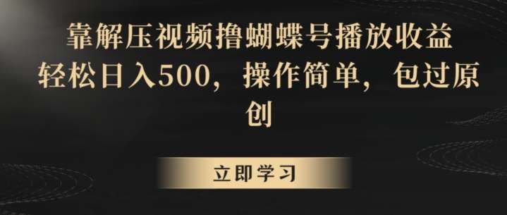 靠解压视频撸蝴蝶号播放收益，轻松日入500，操作简单，包过原创【揭秘】-千寻创业网