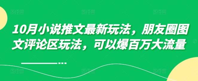 10月小说推文最新玩法，朋友圈图文评论区玩法，可以爆百万大流量 -千寻创业网