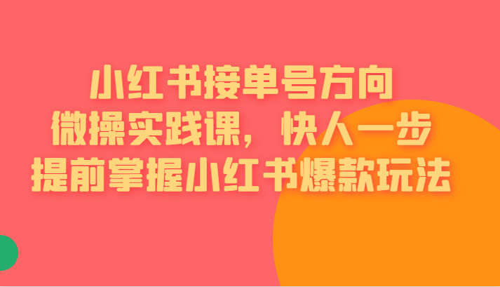 红书接单号方向微操实践课，快人一步提前掌握小红书爆款玩法-千寻创业网