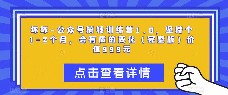 坏坏-公众号搞钱训练营1.0，坚持个1-2个月，会有质的变化（完整版）价值999元-千寻创业网