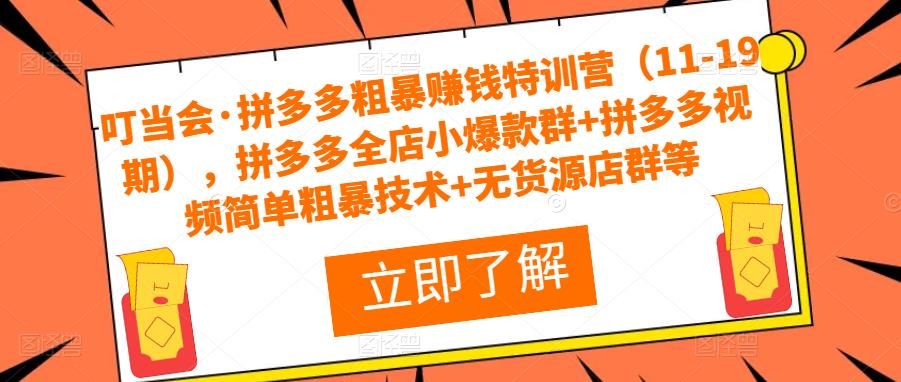 叮当会·拼多多粗暴赚钱特训营，拼多多全店小爆款群+拼多多视频简单粗暴技术+无货源店群等-千寻创业网