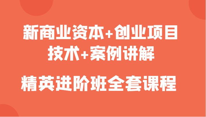 新商业资本+创业项目，技术+案例讲解，精英进阶班全套课程-千寻创业网