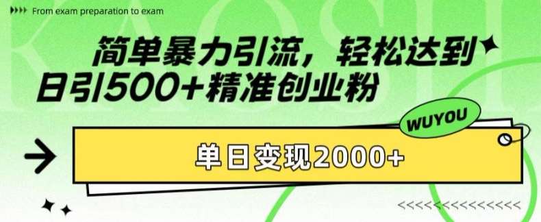 简单暴力引流，轻松达到日引500+精准创业粉，单日变现2k【揭秘】-千寻创业网