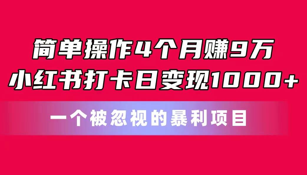 （11048期）简单操作4个月赚9万！小红书打卡日变现1000+！一个被忽视的暴力项目-千寻创业网