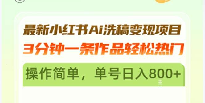 （13182期）最新小红书Ai洗稿变现项目 3分钟一条作品轻松热门 操作简单，单号日入800+-千寻创业网