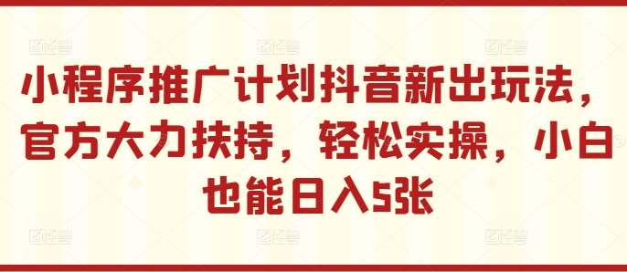 小程序推广计划抖音新出玩法，官方大力扶持，轻松实操，小白也能日入5张【揭秘】-千寻创业网