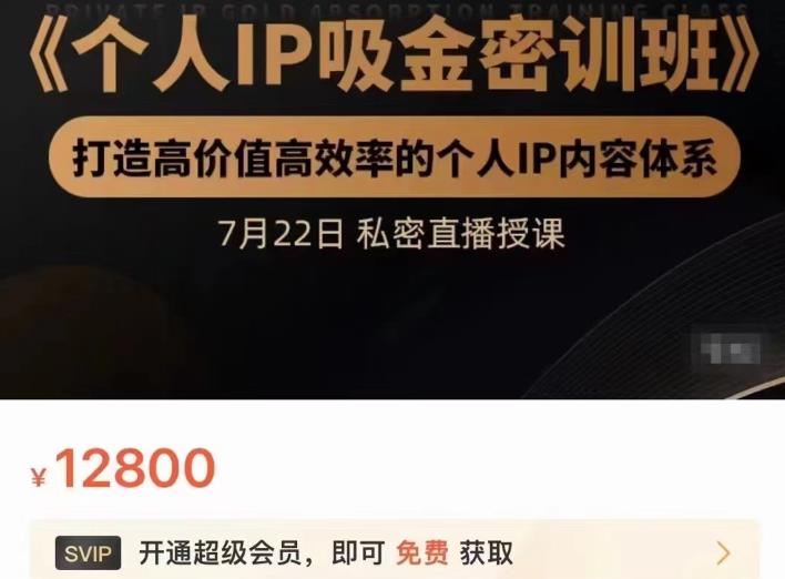 个人IP吸金密训班，打造高价值高效率的个人IP内容体系（价值12800元）-千寻创业网