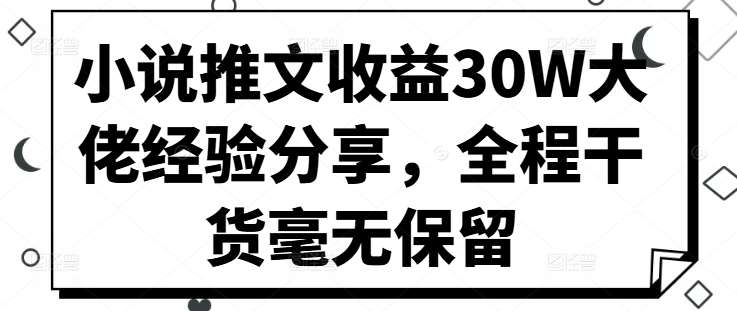 小说推文收益30W大佬经验分享，全程干货毫无保留-千寻创业网