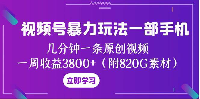 视频号暴力玩法一部手机 几分钟一条原创视频 一周收益3800+（附820G素材）-千寻创业网