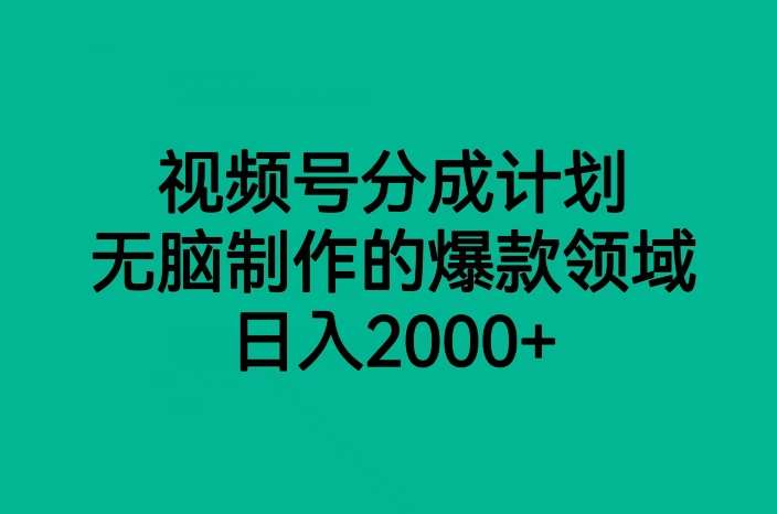 视频号分成计划，无脑制作的爆款领域，日入2000+-千寻创业网