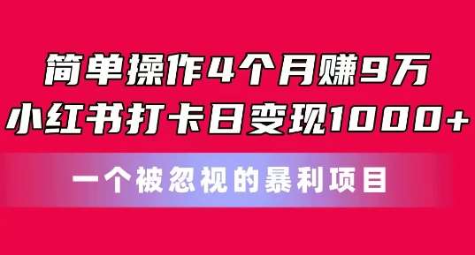 简单操作4个月赚9w，小红书打卡日变现1k，一个被忽视的暴力项目【揭秘】-千寻创业网