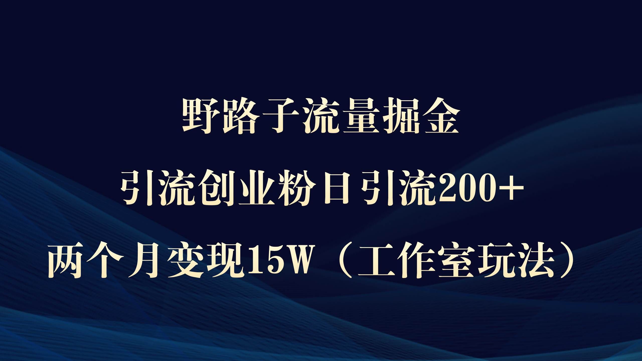 （9513期）野路子流量掘金，引流创业粉日引流200+，两个月变现15W（工作室玩法））-千寻创业网