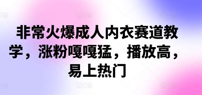 非常火爆成人内衣赛道教学，​涨粉嘎嘎猛，播放高，易上热门-千寻创业网