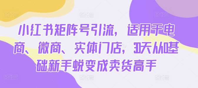 小红书矩阵号引流，适用于电商、微商、实体门店，30天从0基础新手蜕变成卖货高手-千寻创业网