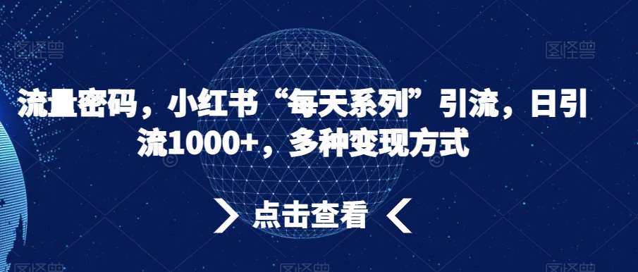 流量密码，小红书“每天系列”引流，日引流1000+，多种变现方式【揭秘】-千寻创业网