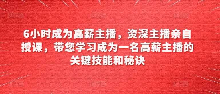 6小时成为高薪主播，资深主播亲自授课，带您学习成为一名高薪主播的关键技能和秘诀-千寻创业网