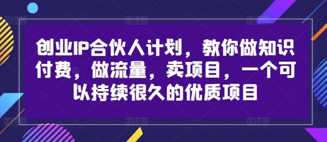 创业IP合伙人计划，教你做知识付费，做流量，卖项目，一个可以持续很久的优质项目-千寻创业网