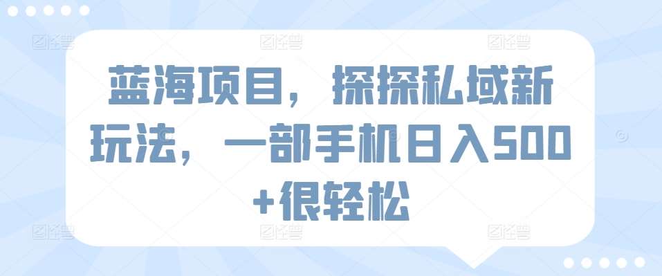 蓝海项目，探探私域新玩法，一部手机日入500+很轻松【揭秘】-千寻创业网