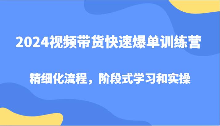 2024视频带货快速爆单训练营，精细化流程，阶段式学习和实操-千寻创业网