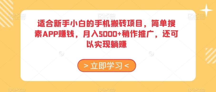 适合新手小白的手机搬砖项目，简单搜素APP赚钱，月入5000+稍作推广，还可以实现躺赚【揭秘】-千寻创业网