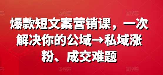 爆款短文案营销课，一次解决你的公域→私域涨粉、成交难题-千寻创业网