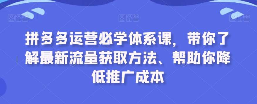 拼多多运营必学体系课，带你了解最新流量获取方法、帮助你降低推广成本-千寻创业网