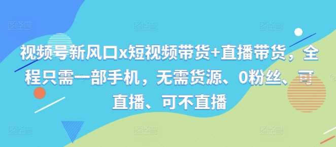 视频号新风口x短视频带货+直播带货，全程只需一部手机，无需货源、0粉丝、可直播、可不直播-千寻创业网