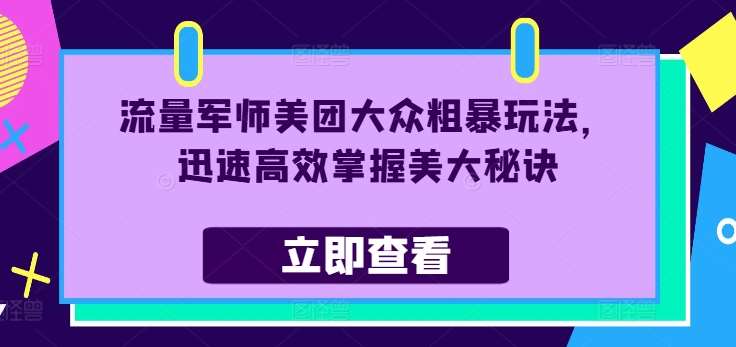 流量军师美团大众粗暴玩法，迅速高效掌握美大秘诀-千寻创业网