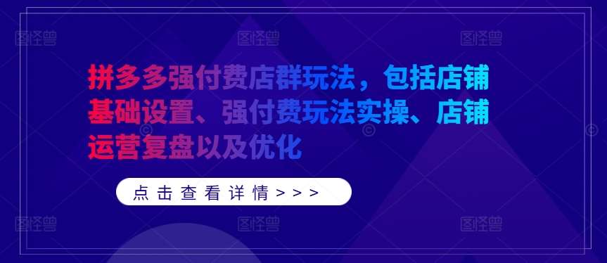 拼多多强付费店群玩法，包括店铺基础设置、强付费玩法实操、店铺运营复盘以及优化-千寻创业网