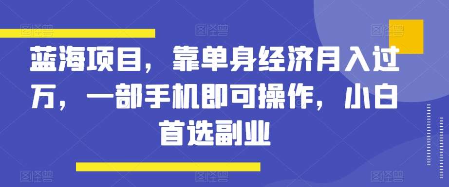 蓝海项目，靠单身经济月入过万，一部手机即可操作，小白首选副业【揭秘】-千寻创业网