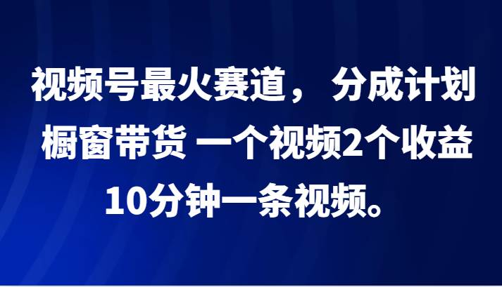 视频号最火赛道， 分成计划， 橱窗带货，一个视频2个收益，10分钟一条视频。-千寻创业网