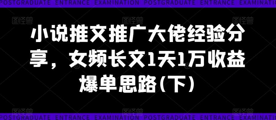 小说推文推广大佬经验分享，女频长文1天1万收益爆单思路(下)-千寻创业网