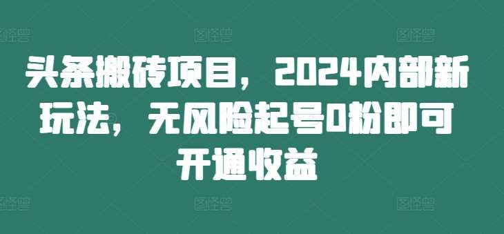 头条搬砖项目，2024内部新玩法，无风险起号0粉即可开通收益-千寻创业网