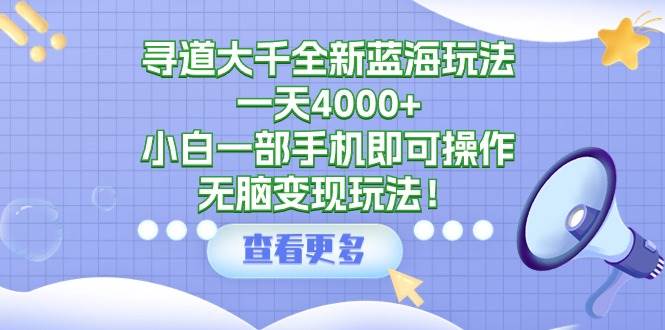 （9479期）寻道大千全新蓝海玩法，一天4000+，小白一部手机即可操作，无脑变现玩法！-千寻创业网