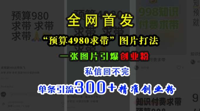 小红书“预算4980带我飞”图片打法，一张图片引爆创业粉，私信回不完，单条引流300+精准创业粉-千寻创业网