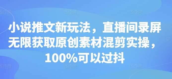 小说推文新玩法，直播间录屏无限获取原创素材混剪实操，100%可以过抖-千寻创业网