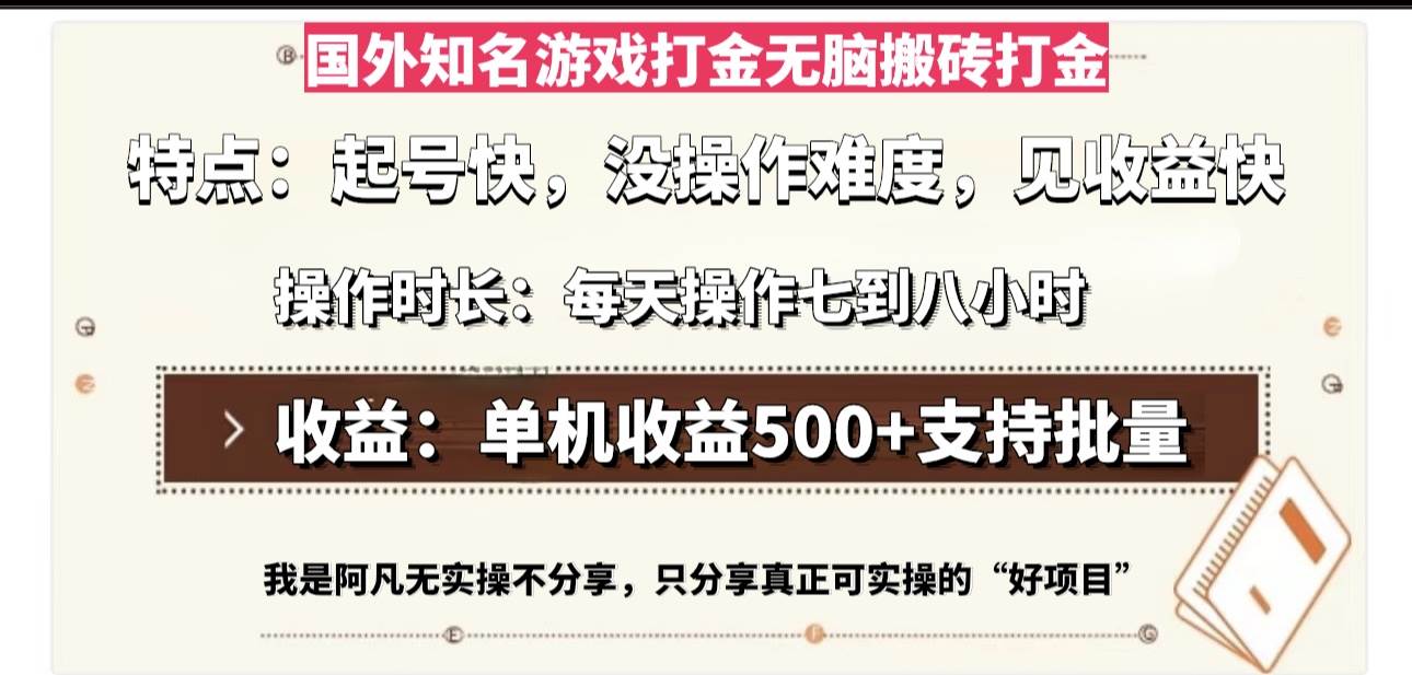 （13307期）国外知名游戏打金无脑搬砖单机收益500，每天操作七到八个小时-千寻创业网