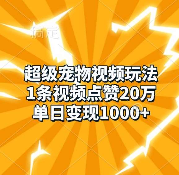 超级宠物视频玩法，1条视频点赞20万，单日变现1k-千寻创业网