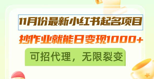 （13256期）11月份最新小红书起名项目，抄作业就能日变现1000+，可招代理，无限裂变-千寻创业网