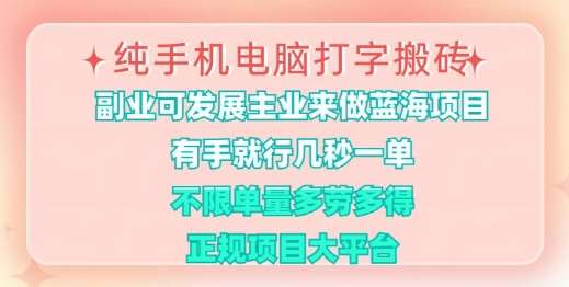 纯手机电脑打字搬砖，有手就行，几秒一单，多劳多得，正规项目大平台【揭秘】-千寻创业网