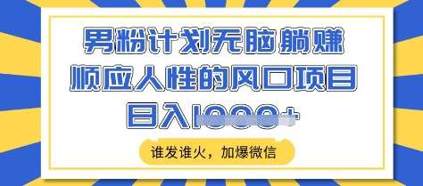 男粉计划无脑躺Z，顺应人性的风口项目，谁发谁火，加爆微信，日入多张【揭秘】-千寻创业网